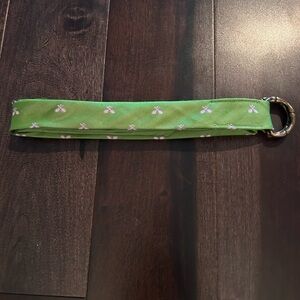 J. Crew Green silk tie Belt with Pink tennis racquet Accents